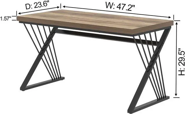 Alt view image 2 of 7 - FOLUBAN Computer Desk, Modern Home Office Desk, Industrial Wood and Metal Study Writing Work PC Table for Bedroom Living Room, Rustic Oak, 47 Inch