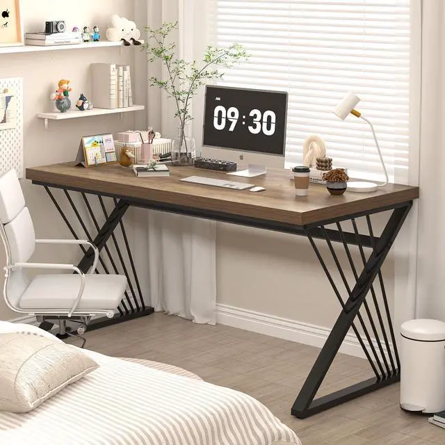 Alt view image 3 of 7 - FOLUBAN Computer Desk, Modern Home Office Desk, Industrial Wood and Metal Study Writing Work PC Table for Bedroom Living Room, Rustic Oak, 47 Inch