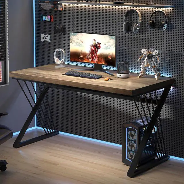 Alt view image 6 of 7 - FOLUBAN Computer Desk, Modern Home Office Desk, Industrial Wood and Metal Study Writing Work PC Table for Bedroom Living Room, Rustic Oak, 47 Inch