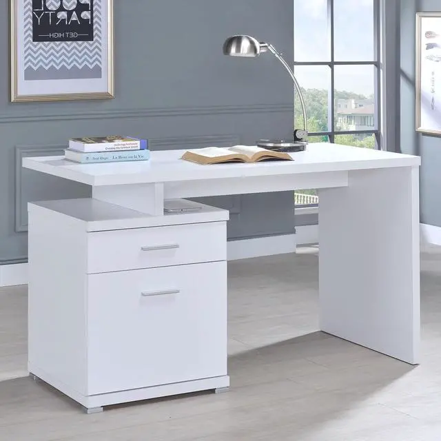 Alt view image 2 of 7 - Coaster Home Furnishings - Irving - Engineered Wood - 2-Drawer Computer Desk with File Cabinet, Rectangular Desk with Smooth Top, and Plastic Glides - Home Office - 47-Inch - White - 800110