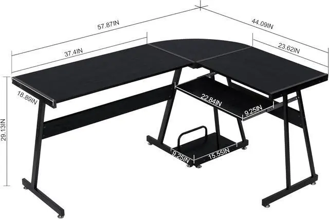 Alt view image 2 of 7 - ivinta L-Shaped Desk with Keyboard Tray and CPU Stand, 58" Modern Reversible Corner Computer Desk for Small Spaces Living Room Bedroom Home Office, 7112 (Black)