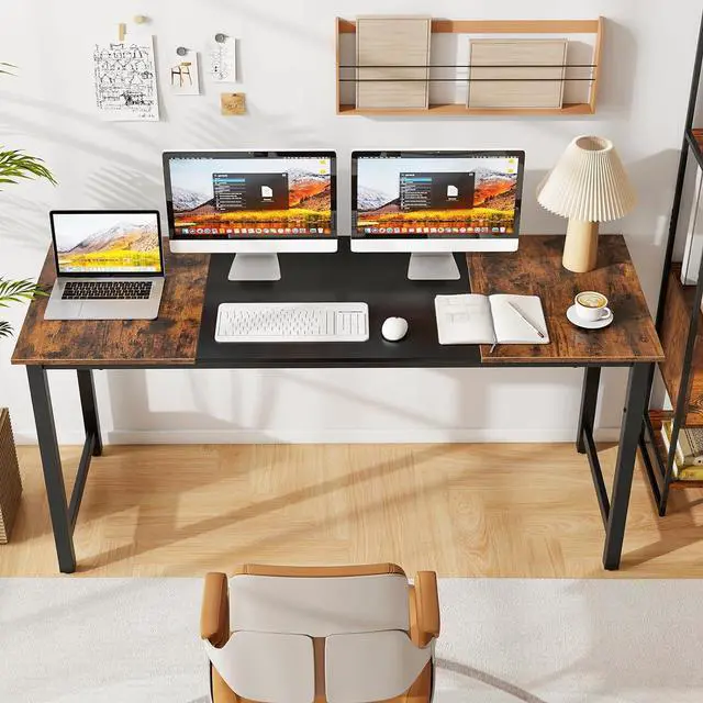 Alt view image 2 of 7 - Tangkula 63 Inch Large Home Office Computer Desk, Study Writing Desk with Heavy Duty Metal Frame, Spacious Conference Desk, Industrial Computer Table Workstation