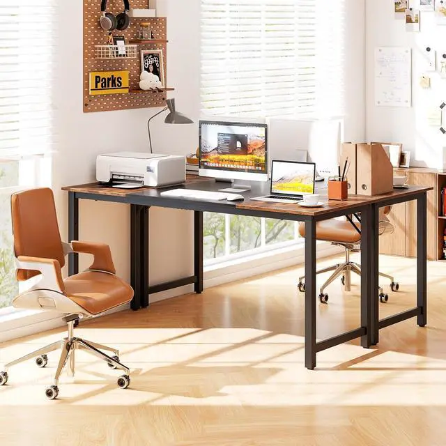 Alt view image 4 of 7 - Tangkula 63 Inch Large Home Office Computer Desk, Study Writing Desk with Heavy Duty Metal Frame, Spacious Conference Desk, Industrial Computer Table Workstation