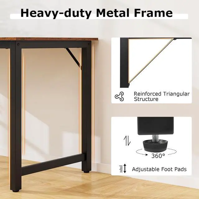 Alt view image 6 of 7 - Tangkula 63 Inch Large Home Office Computer Desk, Study Writing Desk with Heavy Duty Metal Frame, Spacious Conference Desk, Industrial Computer Table Workstation
