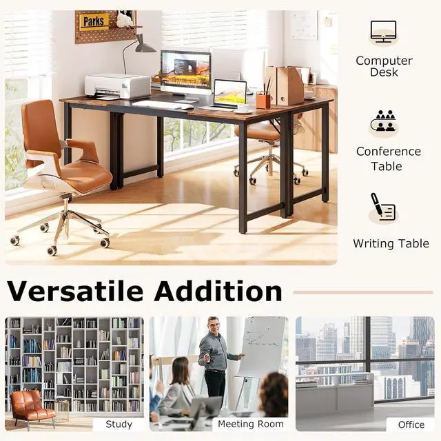 Alt view image 7 of 7 - Tangkula 63 Inch Large Home Office Computer Desk, Study Writing Desk with Heavy Duty Metal Frame, Spacious Conference Desk, Industrial Computer Table Workstation