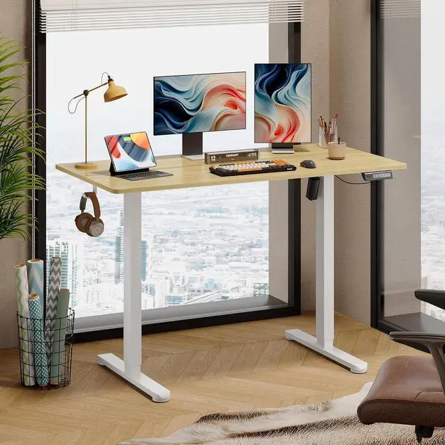 Alt view image 2 of 7 - DEVAISE 48 Inch Electric Standing Desk, 3 Adjustable Height Stand up Desk for Home Office, Ergonomic Sit to Stand Desk with LED Touchscreen, Headphone Hook, 3 Memory Preset Computer Desk (Maple)