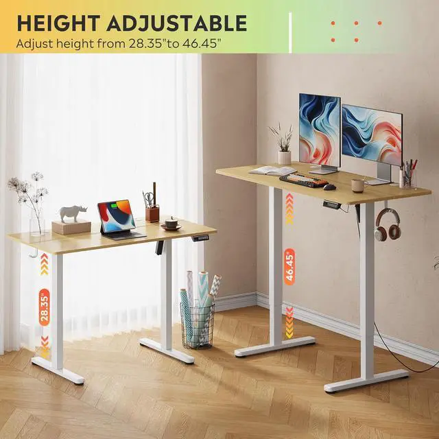 Alt view image 4 of 7 - DEVAISE 48 Inch Electric Standing Desk, 3 Adjustable Height Stand up Desk for Home Office, Ergonomic Sit to Stand Desk with LED Touchscreen, Headphone Hook, 3 Memory Preset Computer Desk (Maple)