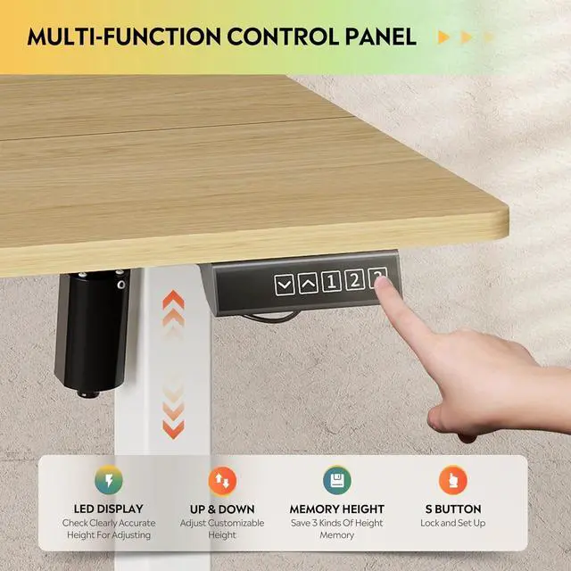 Alt view image 5 of 7 - DEVAISE 48 Inch Electric Standing Desk, 3 Adjustable Height Stand up Desk for Home Office, Ergonomic Sit to Stand Desk with LED Touchscreen, Headphone Hook, 3 Memory Preset Computer Desk (Maple)