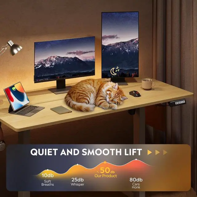 Alt view image 6 of 7 - DEVAISE 48 Inch Electric Standing Desk, 3 Adjustable Height Stand up Desk for Home Office, Ergonomic Sit to Stand Desk with LED Touchscreen, Headphone Hook, 3 Memory Preset Computer Desk (Maple)