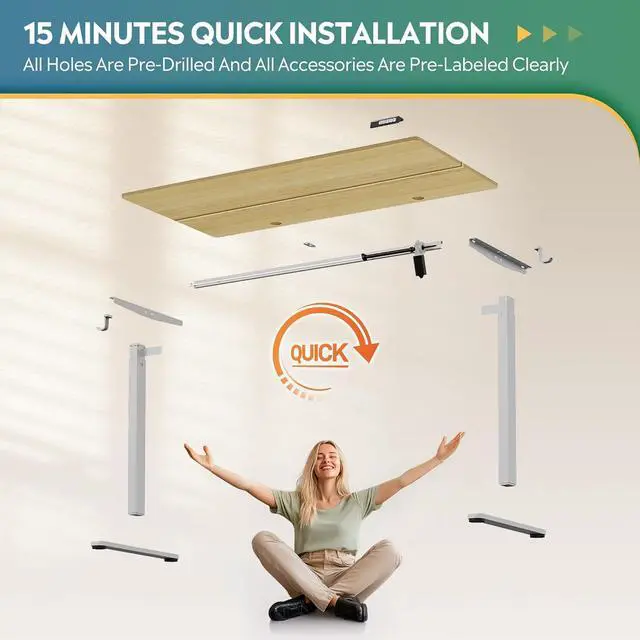 Alt view image 7 of 7 - DEVAISE 48 Inch Electric Standing Desk, 3 Adjustable Height Stand up Desk for Home Office, Ergonomic Sit to Stand Desk with LED Touchscreen, Headphone Hook, 3 Memory Preset Computer Desk (Maple)