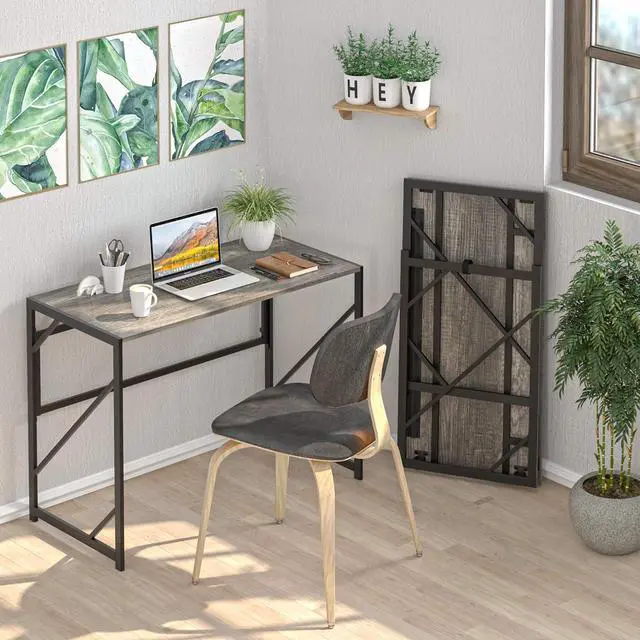 Alt view image 2 of 7 - Elephance Folding Desk Writing Computer Desk for Home Office, No-Assembly Study Office Desk Foldable Table for Small Spaces