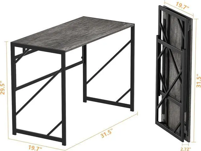 Alt view image 3 of 7 - Elephance Folding Desk Writing Computer Desk for Home Office, No-Assembly Study Office Desk Foldable Table for Small Spaces