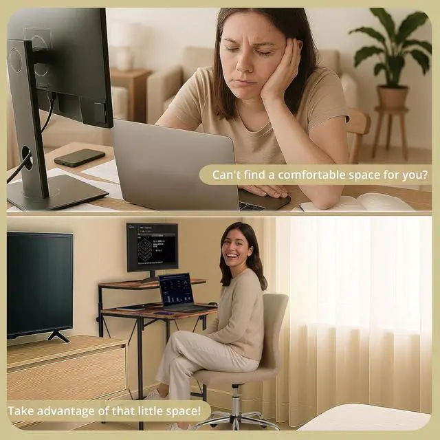 Alt view image 3 of 7 - Small Standing Desk, Height Adjustable Small Writing, Mini Desk, Home Office Desks, Work for Home Office, Folding Laptop Study Compact (Brown)