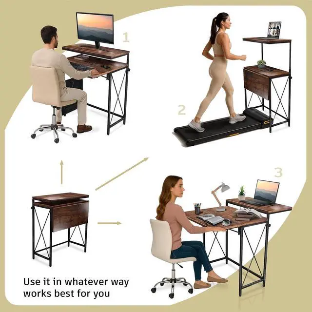 Alt view image 4 of 7 - Small Standing Desk, Height Adjustable Small Writing, Mini Desk, Home Office Desks, Work for Home Office, Folding Laptop Study Compact (Brown)