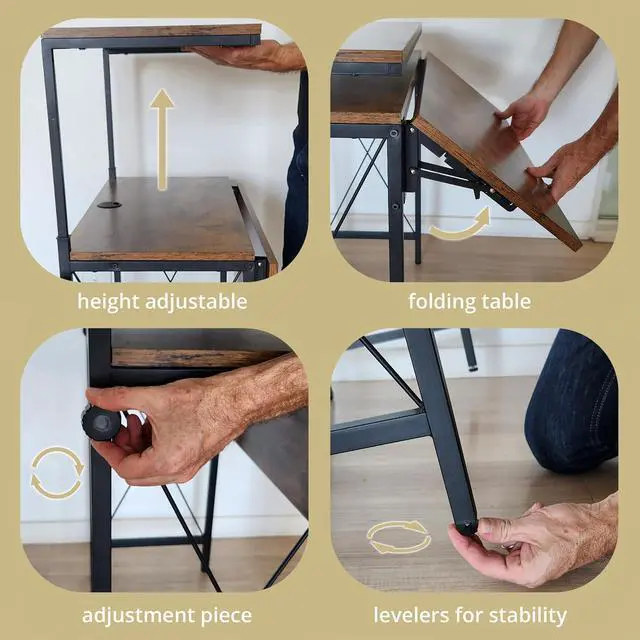 Alt view image 6 of 7 - Small Standing Desk, Height Adjustable Small Writing, Mini Desk, Home Office Desks, Work for Home Office, Folding Laptop Study Compact (Brown)