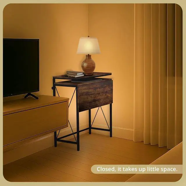 Alt view image 7 of 7 - Small Standing Desk, Height Adjustable Small Writing, Mini Desk, Home Office Desks, Work for Home Office, Folding Laptop Study Compact (Brown)