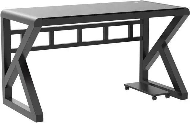 Alt view image 5 of 7 - BINGTOO Computer Desk Glass Top Metal Frame, 55.1" Home Office Desks & Workstation Modern Office Writing Gaming Study Work Glass Computer Table Desk