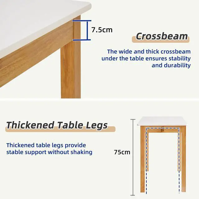 Alt view image 6 of 7 - Small Computer Desk Table, Wood Writing Desk with Drawers and Hooks, 39x22x30inch Work Study Table, Wooden Dining Table White + Natural Wood Legs YD-WD02WN