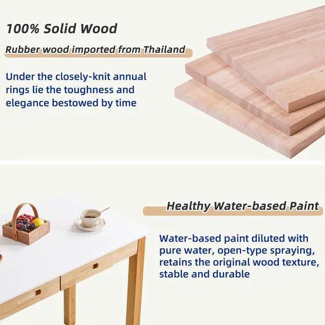 Alt view image 5 of 7 - Small Computer Desk Table, Wood Writing Desk with Drawers and Hooks, 39x22x30inch Work Study Table, Wooden Dining Table White + Natural Wood Legs YD-WD02WN