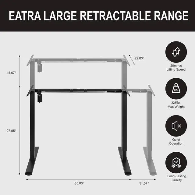 Alt view image 3 of 6 - Electric Standing Desk Frame with Memory Height Settings, 225 lbs Weight Capacity, Adjustable Desk Frame for Home and Office WorkstationBlack