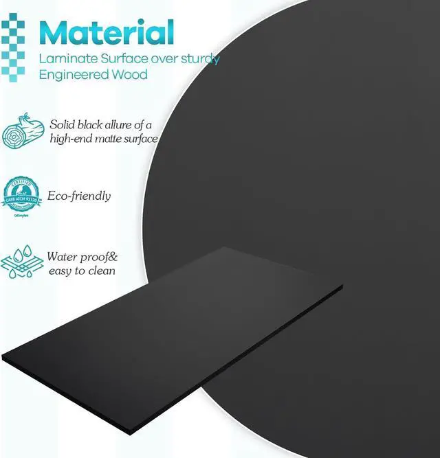 Alt view image 3 of 7 - Kaboon 36x24 inches Tabletop, Solid One-Piece Desktop for Sit Stand Desk, Double Desks, L Desk DIY,Wood Countertop Home or Commercial Use,1 inch Thick, Solid Black