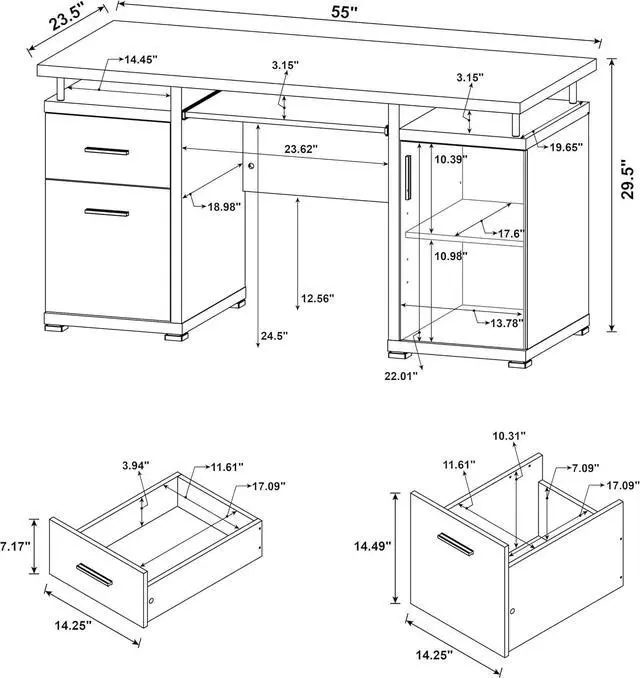 Alt view image 3 of 7 - Coaster Home Furnishings Tracy Modern Contemporary 55-Inch 2-Drawer Home Office Computer Writing Desk Study Table with File Cabinet Storage Engineered Wood Eco-Friendly Laminate White 800108