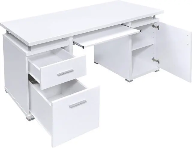 Alt view image 4 of 7 - Coaster Home Furnishings Tracy Modern Contemporary 55-Inch 2-Drawer Home Office Computer Writing Desk Study Table with File Cabinet Storage Engineered Wood Eco-Friendly Laminate White 800108