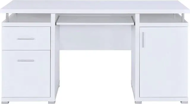 Alt view image 5 of 7 - Coaster Home Furnishings Tracy Modern Contemporary 55-Inch 2-Drawer Home Office Computer Writing Desk Study Table with File Cabinet Storage Engineered Wood Eco-Friendly Laminate White 800108