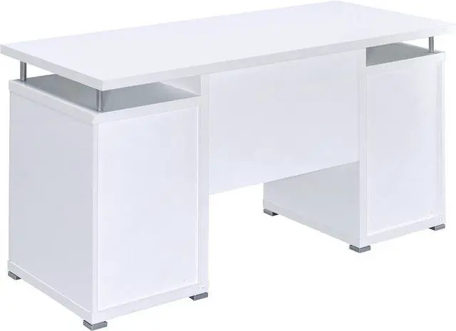 Alt view image 7 of 7 - Coaster Home Furnishings Tracy Modern Contemporary 55-Inch 2-Drawer Home Office Computer Writing Desk Study Table with File Cabinet Storage Engineered Wood Eco-Friendly Laminate White 800108