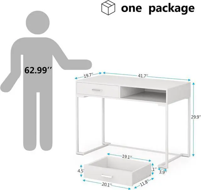 Alt view image 2 of 7 - Tribesigns Computer Desk with Drawers for Small Spaces, 39" White Home Office Desks Study Writing Desk for Bedrooms, Home Office, Living Room