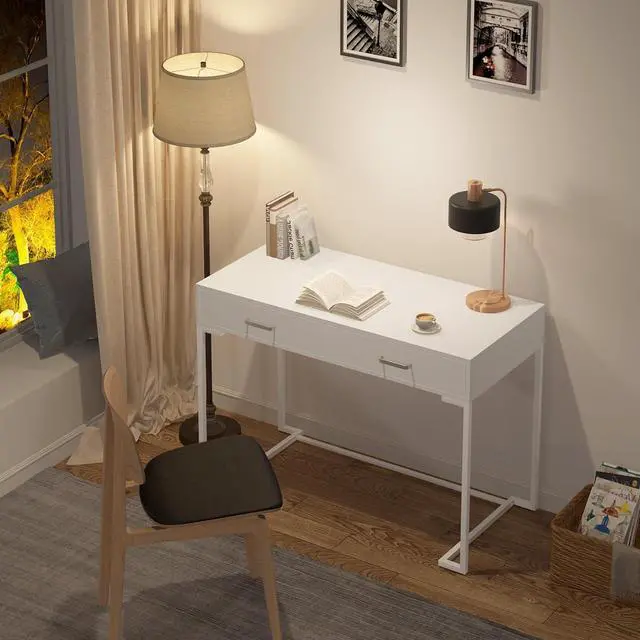 Alt view image 4 of 7 - Tribesigns Computer Desk with Drawers for Small Spaces, 39" White Home Office Desks Study Writing Desk for Bedrooms, Home Office, Living Room