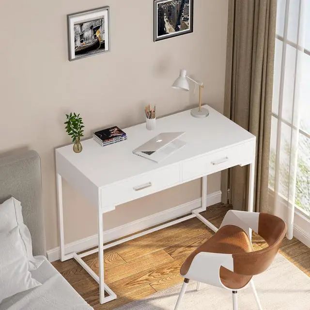 Alt view image 5 of 7 - Tribesigns Computer Desk with Drawers for Small Spaces, 39" White Home Office Desks Study Writing Desk for Bedrooms, Home Office, Living Room