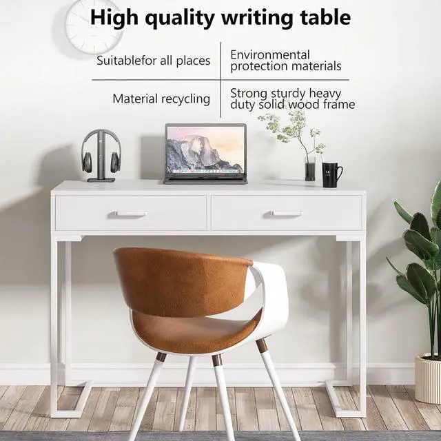 Alt view image 6 of 7 - Tribesigns Computer Desk with Drawers for Small Spaces, 39" White Home Office Desks Study Writing Desk for Bedrooms, Home Office, Living Room