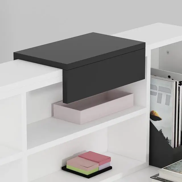 Alt view image 6 of 7 - Homsee Modern Reception Desk Counter with Hutch, Adjustable Storage Cube, Lockable Drawer & 1 Door Cabinet, Office Wooden Computer Desk Reception Table, White and Black