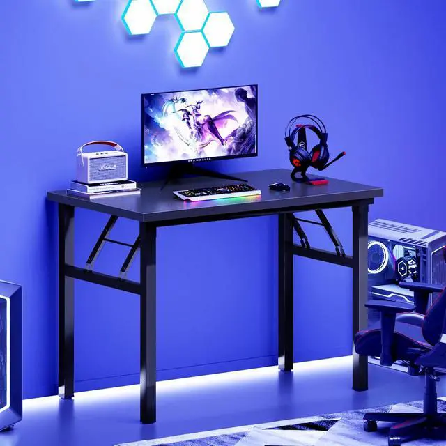 Alt view image 7 of 7 - DlandHome Folding Table Computer Desk 31.5x15.7inch Small Desk Computer Desk Workstation Table for Home Office Black Desk DCAND-AC5-8040-BlackB