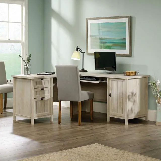 Alt view image 2 of 7 - Sauder Costa L-Shaped Desk, Chalked Chestnut, Home Office with Storage & Keyboard Tray