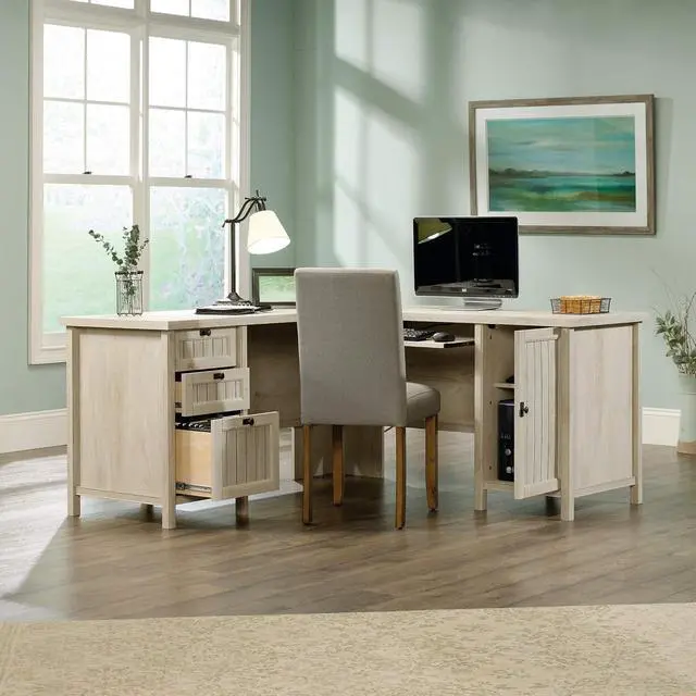 Alt view image 4 of 7 - Sauder Costa L-Shaped Desk, Chalked Chestnut, Home Office with Storage & Keyboard Tray