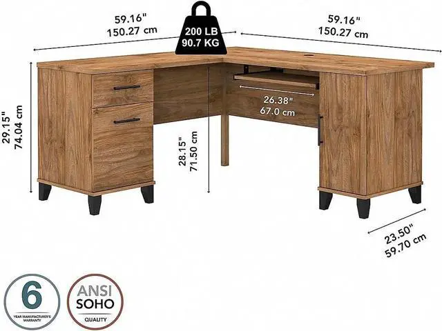Alt view image 3 of 7 - Bush Furniture Somerset L-Shaped Desk with Storage | Study Table with Drawers in Fresh Walnut | Home Office Computer Desk with Cabinets and Pullout Keyboard/Laptop Tray
