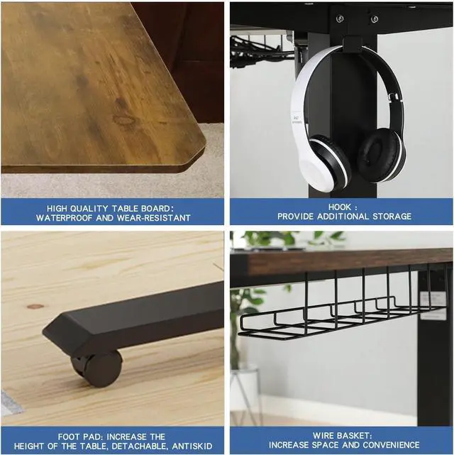 Alt view image 6 of 7 - bilbil L-Shaped Electric Height Adjustable Standing Desk 59 Inches, Stand Up Rising Table for Home Office with Splice Board, Black Frame and Rustic Brown Top