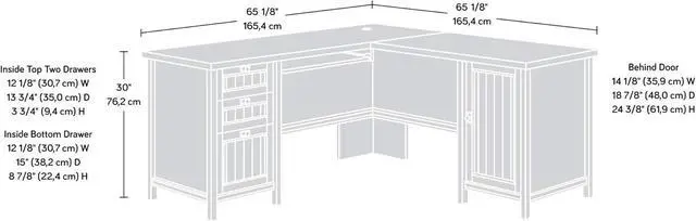 Alt view image 3 of 7 - Sauder Costa L-Shaped Desk, Chalked Chestnut, Home Office with Storage & Keyboard Tray