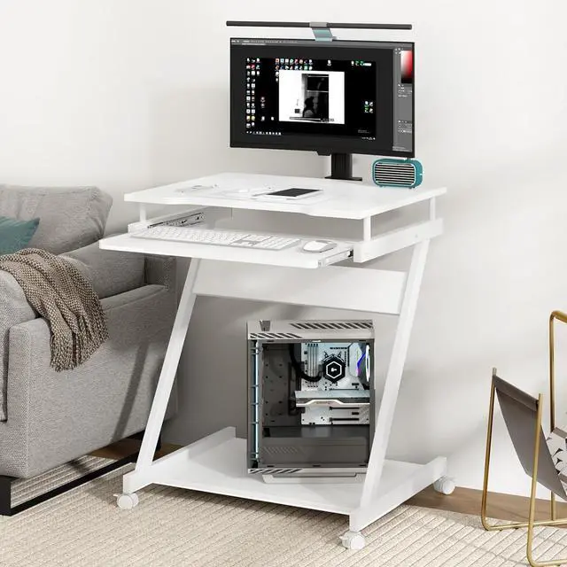 Alt view image 2 of 7 - Need Rolling Computer Desk Mobile Desk Laptop Stand Desk with Sliding Keyboard for Home Office,23.6 Inches White DX-8110WT-ND