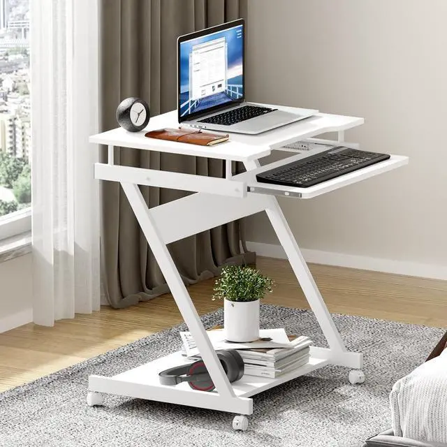 Alt view image 5 of 7 - Need Rolling Computer Desk Mobile Desk Laptop Stand Desk with Sliding Keyboard for Home Office,23.6 Inches White DX-8110WT-ND