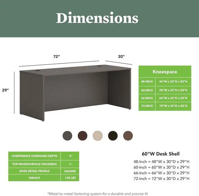 Alt view image 2 of 4 - HON MOD Executive Desk 72-Inch Large Computer Desk Shell, Thick Wooden Laminate, Modern Table with Cord Management, 72" W x 30" D x 29" H, Slate Teak