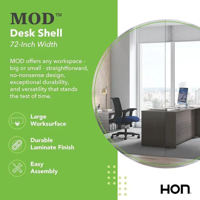 Alt view image 3 of 4 - HON MOD Executive Desk 72-Inch Large Computer Desk Shell, Thick Wooden Laminate, Modern Table with Cord Management, 72" W x 30" D x 29" H, Slate Teak