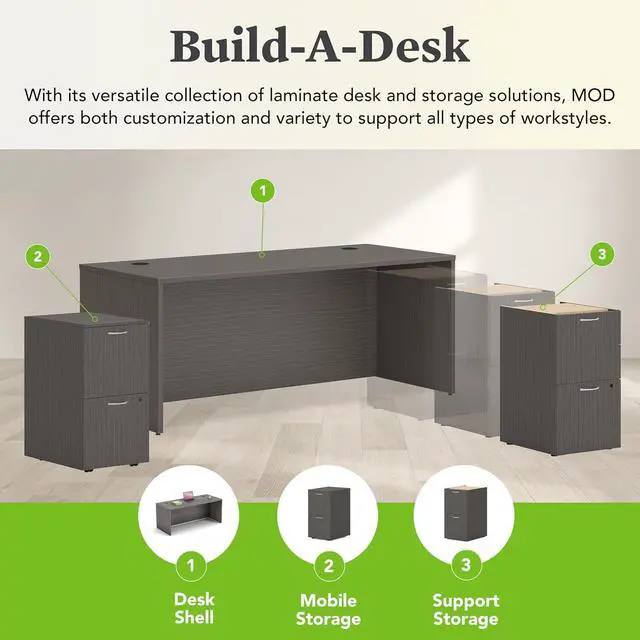 Alt view image 4 of 4 - HON MOD Executive Desk 72-Inch Large Computer Desk Shell, Thick Wooden Laminate, Modern Table with Cord Management, 72" W x 30" D x 29" H, Slate Teak