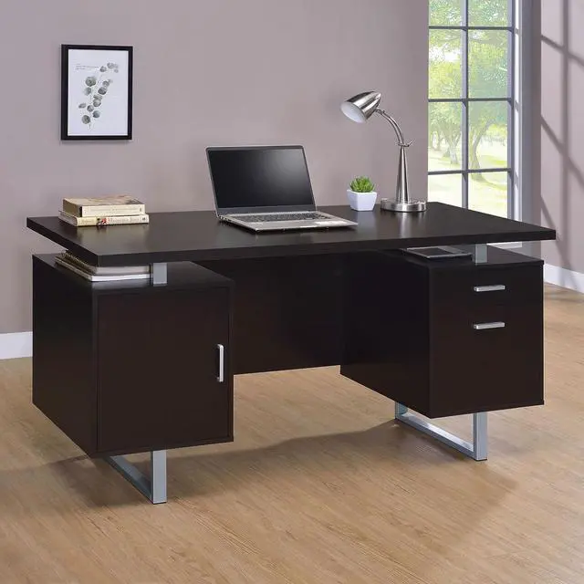 Alt view image 2 of 7 - Coaster Home Furnishings - Lawtey - Engineered Wood - 60-Inch Computer Desk with File Cabinet and Standage Drawers, Metal Frame, Contemporary Style - Home Office - Cappuccino - 801521