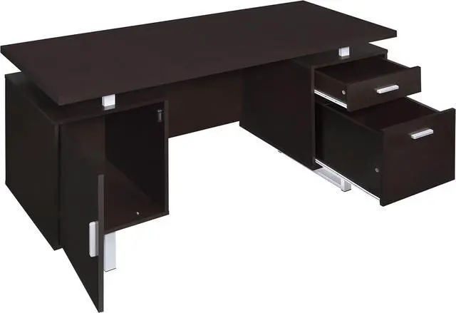 Alt view image 4 of 7 - Coaster Home Furnishings - Lawtey - Engineered Wood - 60-Inch Computer Desk with File Cabinet and Standage Drawers, Metal Frame, Contemporary Style - Home Office - Cappuccino - 801521