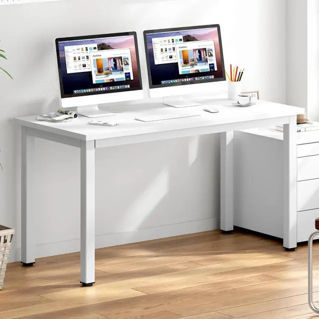 Main image of DlandHome Large Computer Desk, Composite Wood Board, Decent and Steady Home Office Desk/Workstation/Table 54.3inch White White