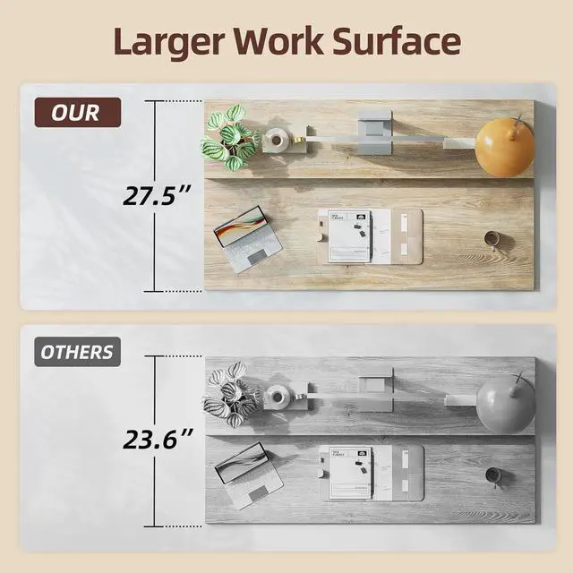 Alt view image 6 of 7 - TIQLAB 47 x 28 Inch Height Adjustable Electric Standing Desk with Double Drawers&Keyboard Tray, Stand Up Desk with LED Strips&Monitor Stand, Maple