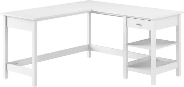 Main image of Bush Furniture L Shaped Desk with Storage, Broadview Collection Corner Office Table with Adjustable Shelves and Satin Chrome Hardware, 60Wx60DX30W